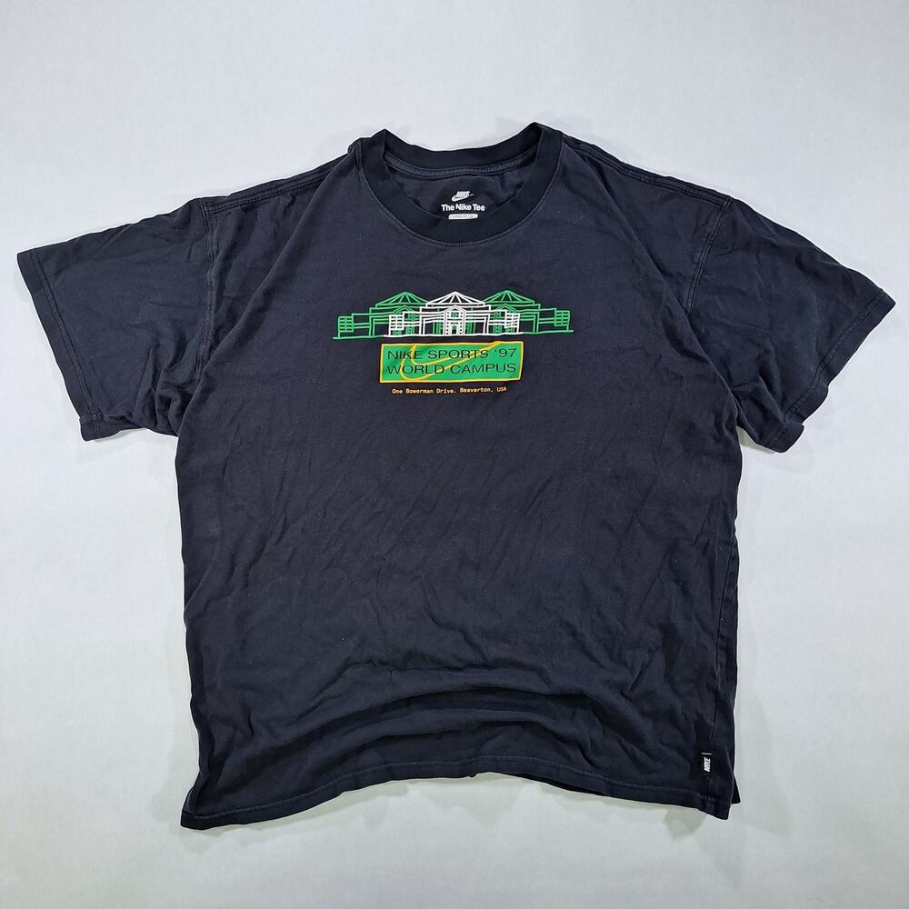 Nike Loose Fit Men's Large Black NRG World Campus Graphic Short Sleeve T-Shirt